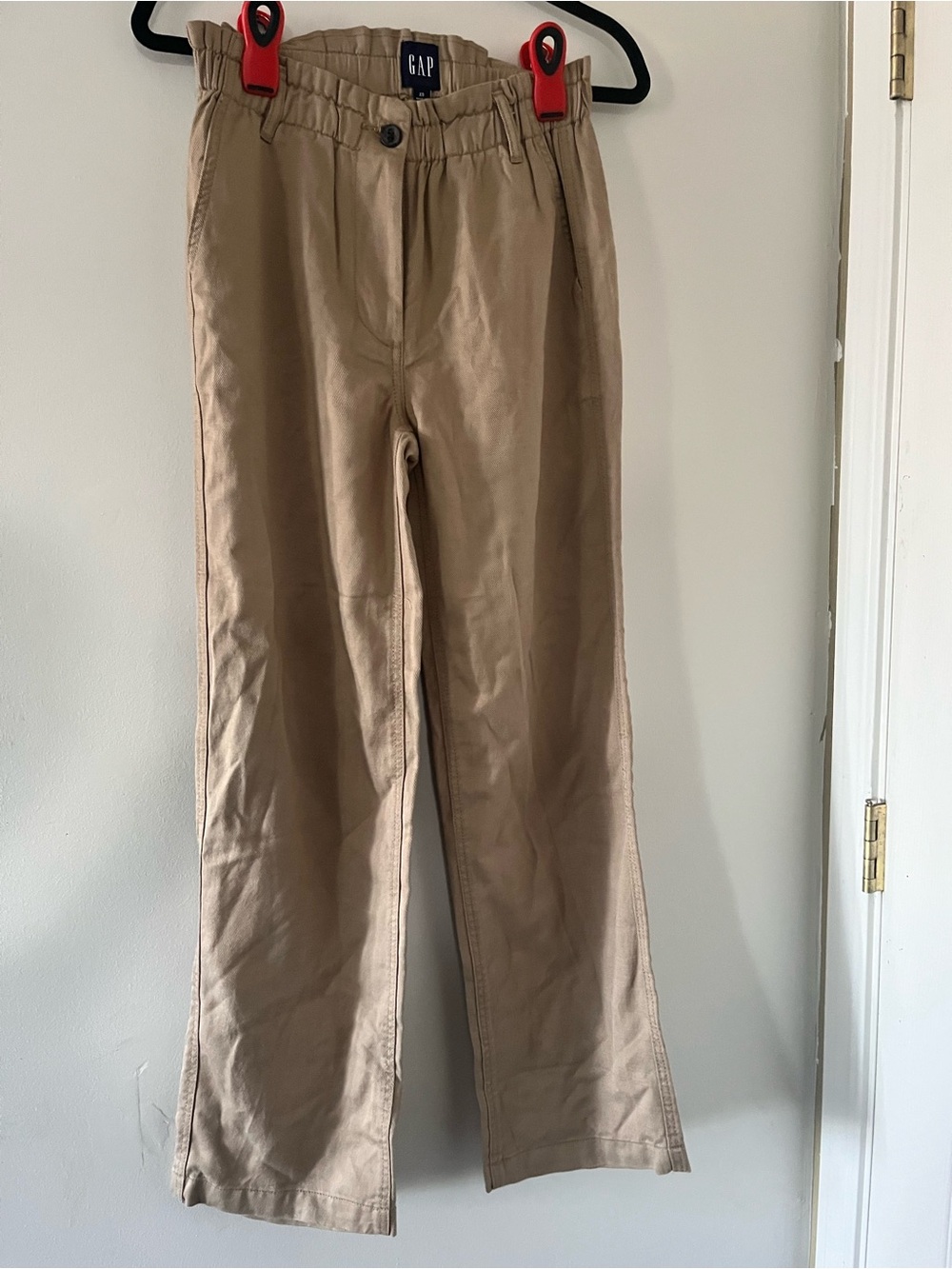 Gap Tan Khaki Wide Leg Pants 2 High Rise Elastic Waist Preppy Minimalist Coastal